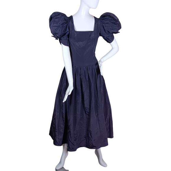 Vintage 90s Prom Dress Size Medium Purple Puffy Short Sleeves Fit and Flare Cut - Picture 4 of 12